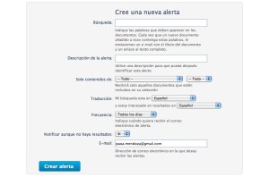 V-Lex. Creación de alertas
