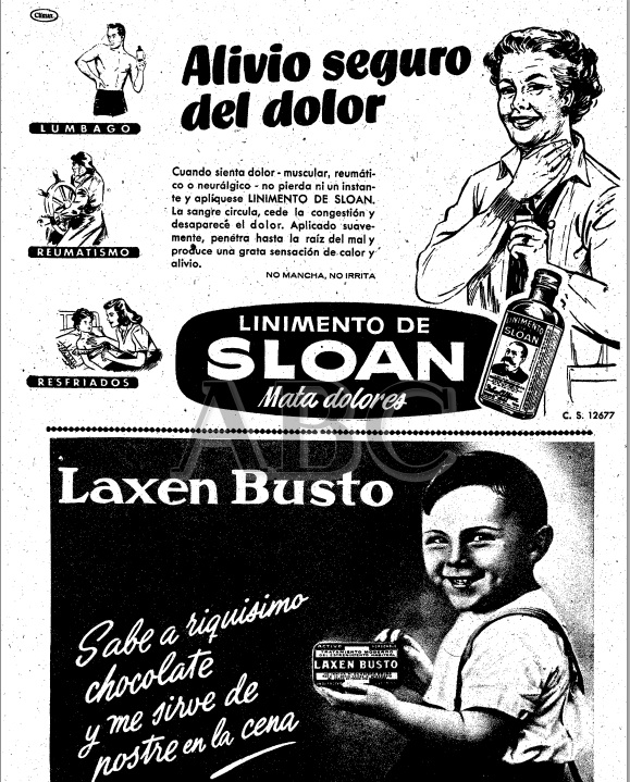 ©ABC. 8 de Diciembre de 1951. Anuncios de linimento Sloan y de Laxen Busto.