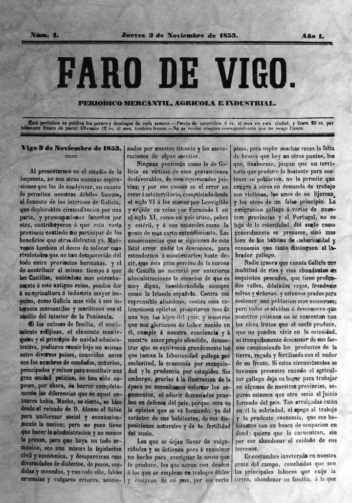 Primer ejemplar del faro de Vigo. 1853.